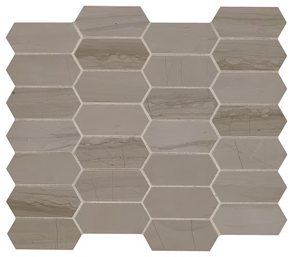 Clearance Sale! Silver Screen Marble Mosaic - 2" x 4" Elongated Hexagon