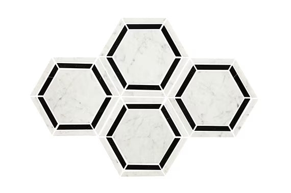 Black & White Blend Marble Mosaic - 6" Hexagon