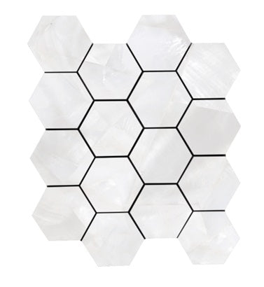 Full Sheet Sample - Mother Of Pearl Silver Hexagon Porcelain Mosaic - 3" x 3" Matte