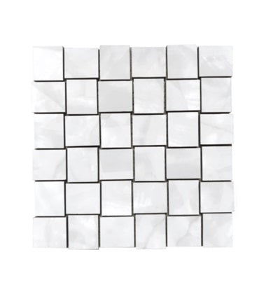 Full Sheet Sample - Mother Of Pearl Silver Basket Weave Porcelain Mosaic - 12" x 12" Polished