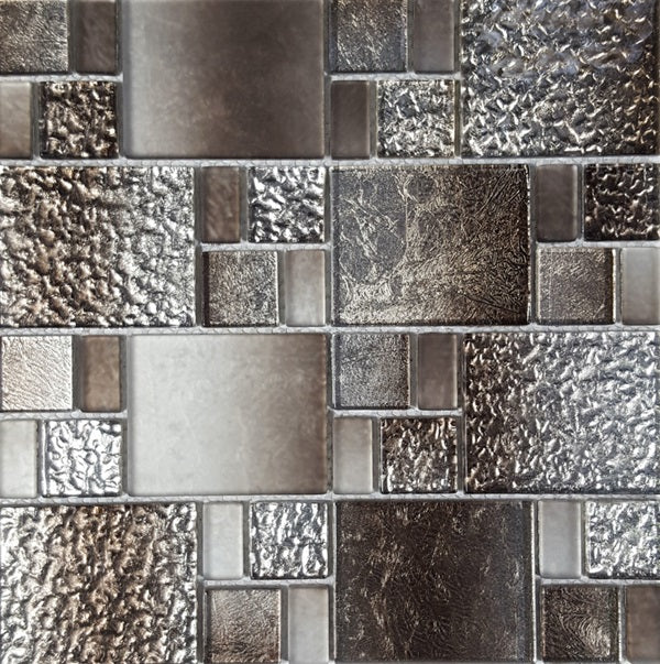 Full Sheet Sample - Terra Bella Silver Block Random Glass Mosaic - 11.75" x 11.75" Glossy