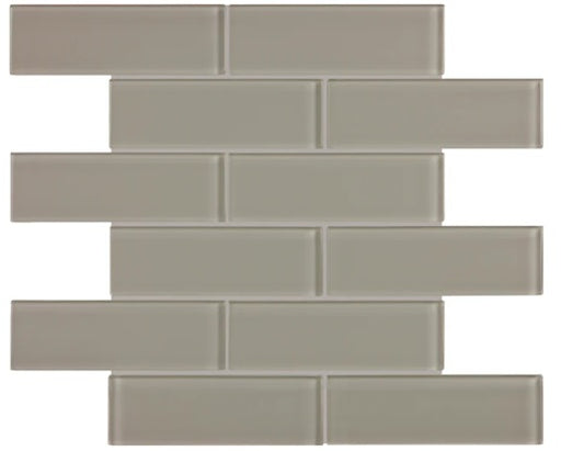 Full Sheet Sample - Aquatica Element Smoke Staggered Glass Mosaic - 2" x 6" x 8 MM Glossy