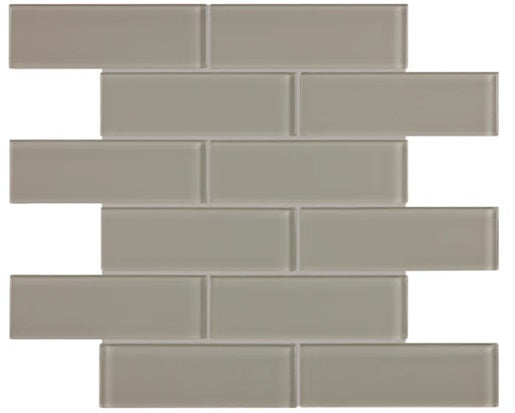 Full Sheet Sample - Aquatica Element Smoke Staggered Glass Mosaic - 2" x 6" x 8 MM Glossy