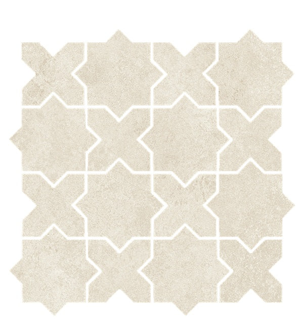 Full Sheet Sample - Solida Ivory Cross & Star Porcelain Mosaic - 13.25" x 13.25" x 3 MM Matte