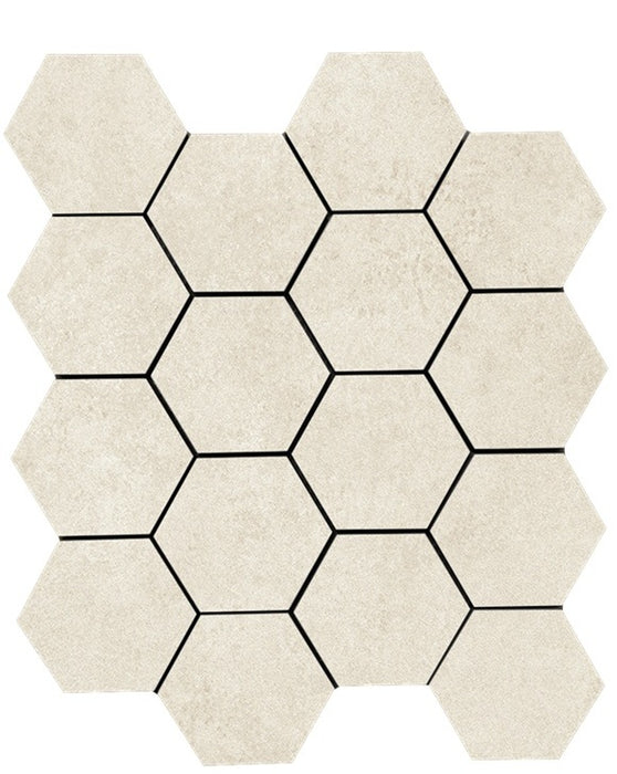Full Sheet Sample - Solida Ivory Hexagon Porcelain Mosaic - 3" x 3" x 3 MM Matte