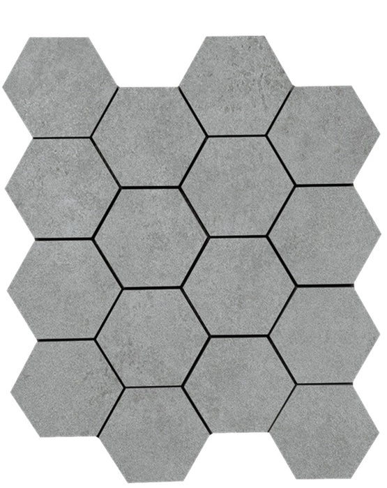 Full Sheet Sample - Solida Silver Hexagon Porcelain Mosaic - 3" x 3" x 3 MM Matte