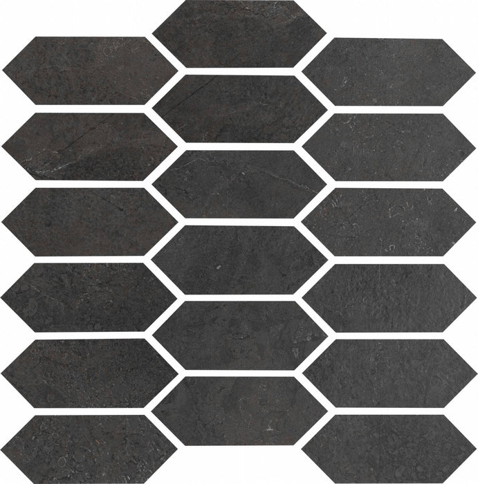 Full Sheet Sample - St. Croix Flint Picket Fence Porcelain Mosaic - 12" x 12" x 9 MM Matte