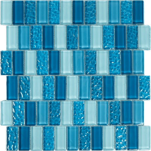 Full Sheet Sample - Aquatica Watercraft St Lucia Glass Mosaic - 1" x 2" Glossy