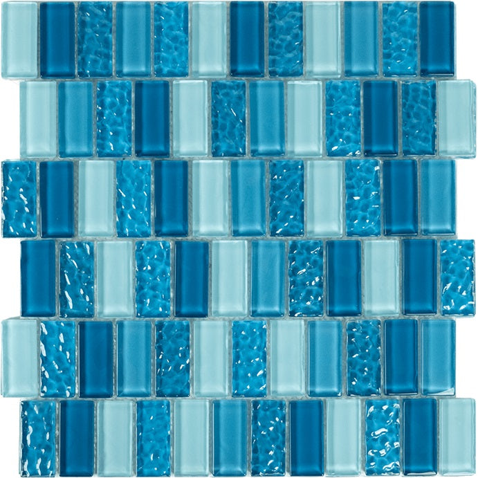 Full Sheet Sample - Aquatica Watercraft St Lucia Glass Mosaic - 1" x 2" Glossy