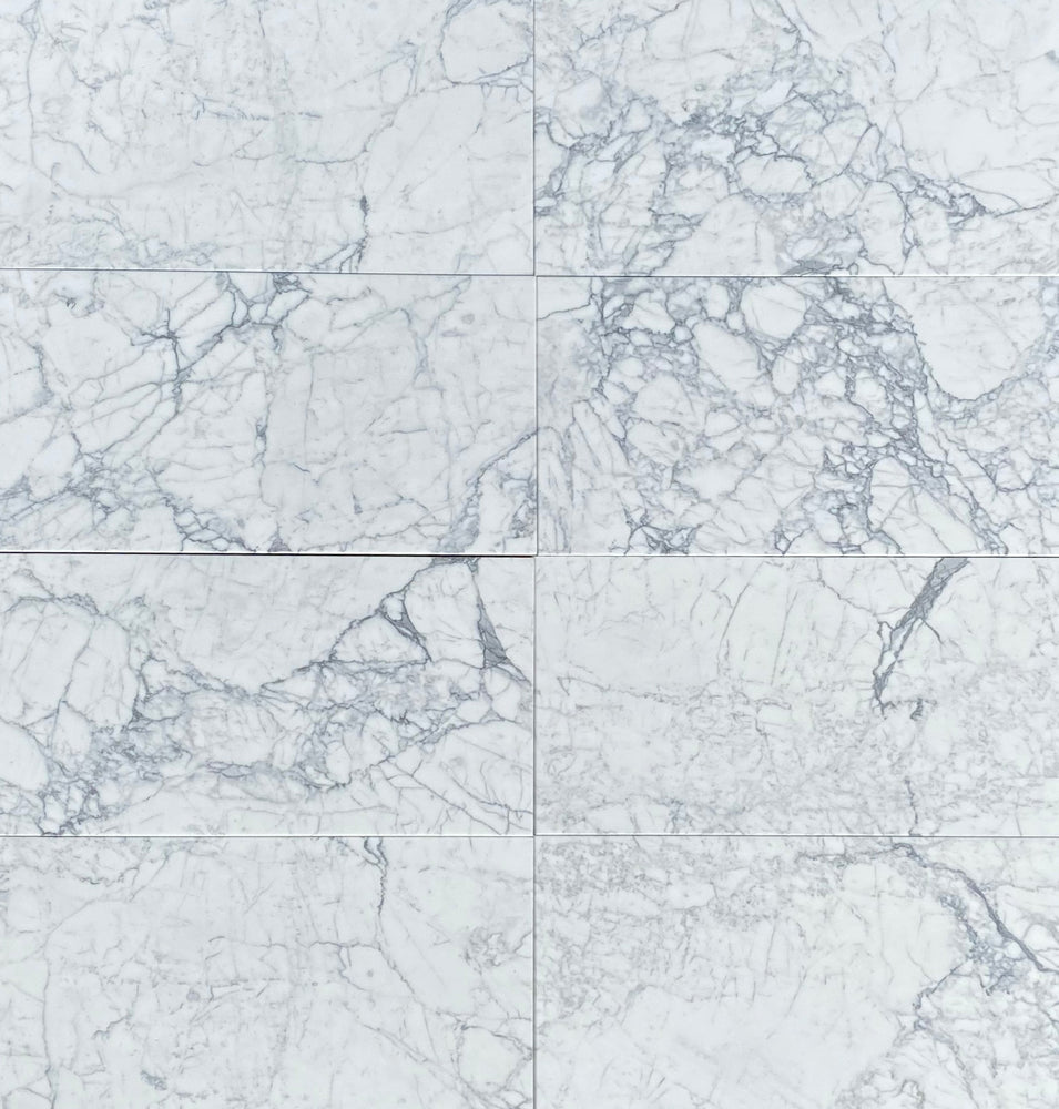 Full Tile Sample - Statuario Venato Marble Tile - 4" x 12" x 3/8" Honed