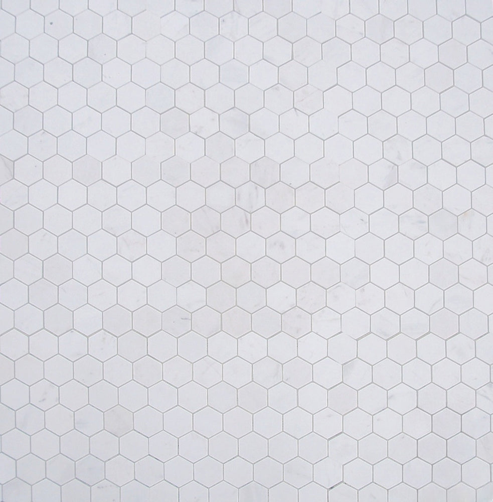 Statuary White Marble Mosaic - 1" Hexagon Honed