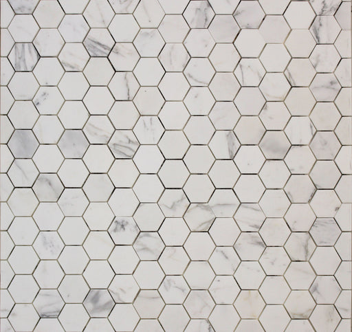 Statuary White Marble Mosaic - 2" Hexagon Honed