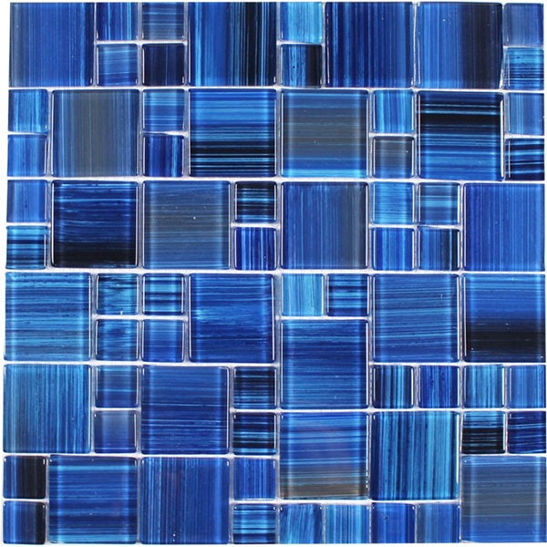Full Sheet Sample - Aquatica Bamboo Sunset Block Random Glass Mosaic - 11.75" x 11.75" x 8 MM Glossy