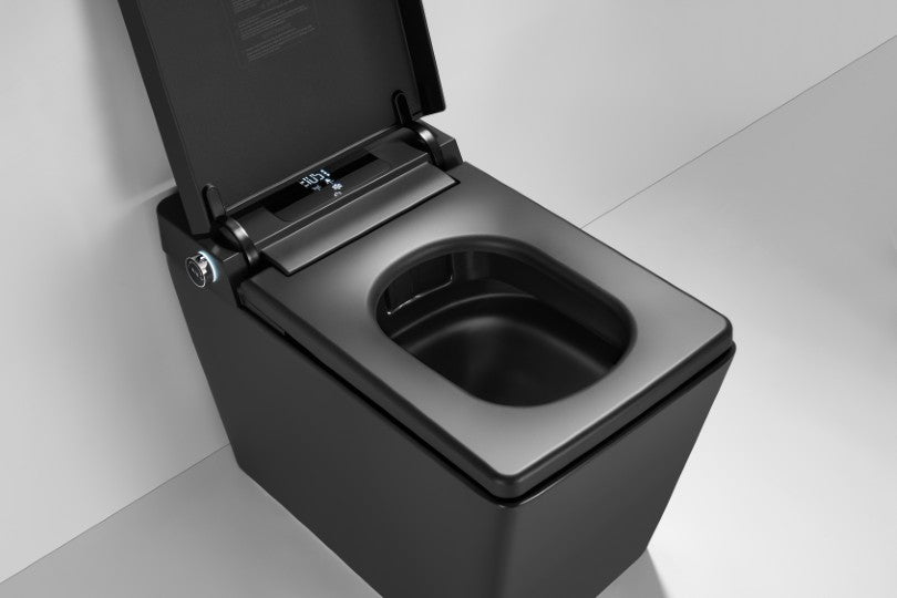 T2005MB Luxury Smart Toilet Black Tankless 1.28 GPF Rectangle Toilet - 12" (Seat Included)