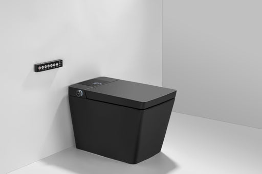 T2005MB Smart Toilet Manual Open No Bidet Black Tankless Smart Toilet 1.28 GPF Resctangle Toilet - 12"(Seat Included)