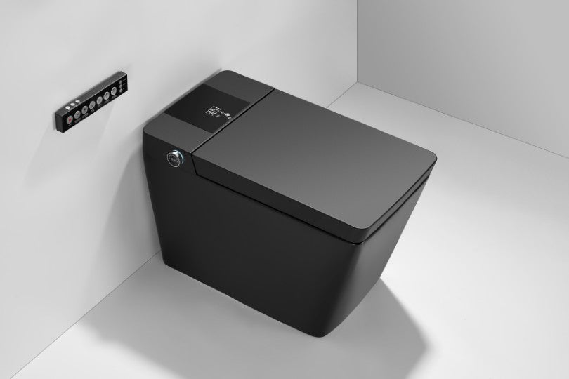 T2005MB Luxury Smart Toilet Black Tankless 1.28 GPF Rectangle Toilet - 12" (Seat Included)
