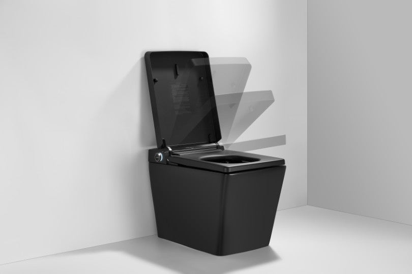 T2005MB Luxury Smart Toilet Black Tankless 1.28 GPF Rectangle Toilet - 12" (Seat Included)