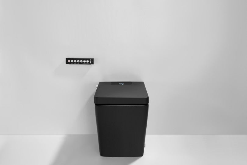 T2005MB Luxury Smart Toilet Black Tankless 1.28 GPF Rectangle Toilet - 12" (Seat Included)