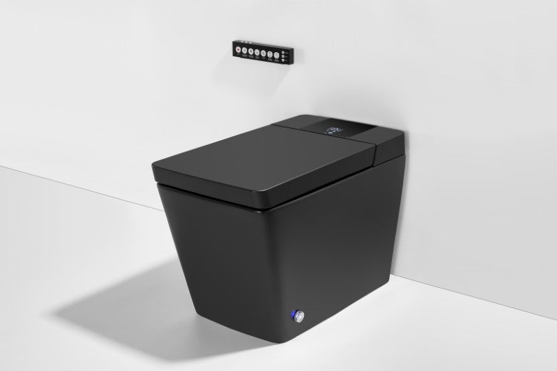 T2005MB Luxury Smart Toilet Black Tankless 1.28 GPF Rectangle Toilet - 12" (Seat Included)
