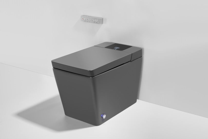 T2005MG Luxury Smart Toilet Auto Open Gray Tankless Smart Toilet 1.28 GPF Resctangle Toilet - 12"(Seat Included)