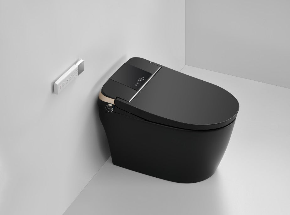 T405MB Smart Toilet Manual Open No Bidet Black Tankless Smart Toilet 1.28 GPF Elongated Toilet - 12" (Seat Included)