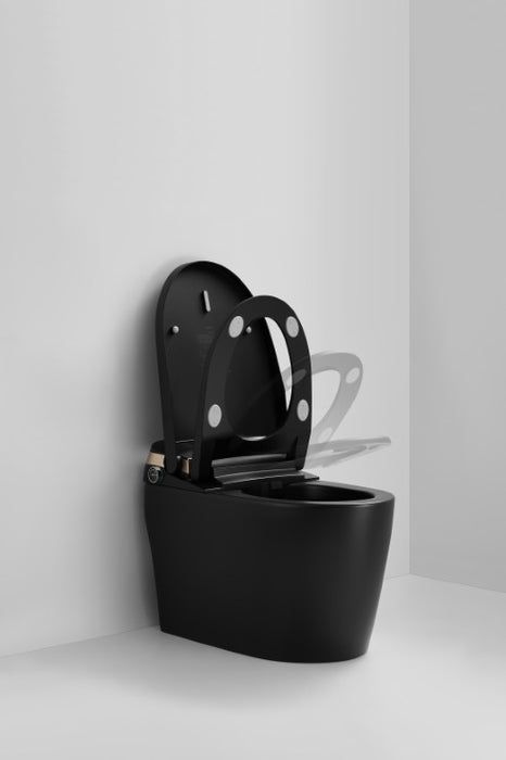 T405MB Smart Toilet Manual Open No Bidet Black Tankless Smart Toilet 1.28 GPF Elongated Toilet - 12" (Seat Included)