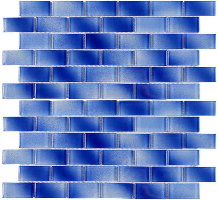 Full Sheet Sample - Aquatica Alpha Cobalt Staggered Glass Mosaic - 1" x 2" Glossy