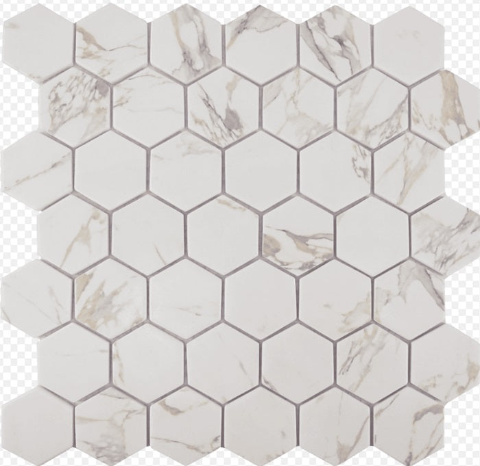 Full Sheet Sample - Native Habana Beige Hexagon Glass Mosaic - 2" Matte