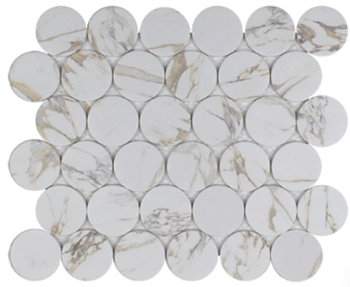 Full Sheet Sample - Native Habana Beige Penny Round Glass Mosaic - 2" Matte