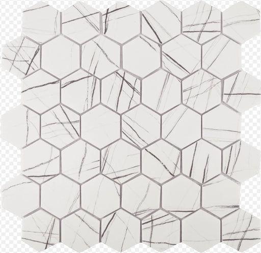 Full Sheet Sample - Native Howlite Hexagon Glass Mosaic - 2" Matte