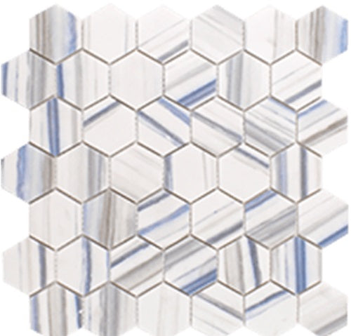 Full Sheet Sample - Native Zebrino Hexagon Glass Mosaic - 2" Matte