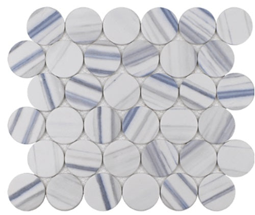 Full Sheet Sample - Native Zebrino Penny Round Glass Mosaic - 2" Matte