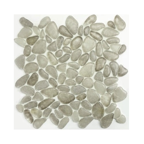 Full Sheet Sample - Artesano Reciclado Tribute Tan Pebble Marble Mosaic - 10.6" x 10.6" x 3/8" Glossy