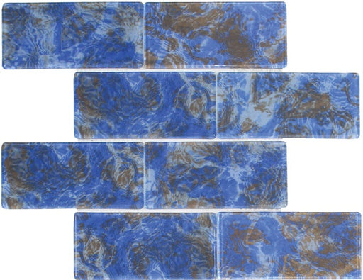 Full Sheet Sample - Aquatica Stratos Cosmic Staggered Glass Mosaic - 3" x 6" Glossy