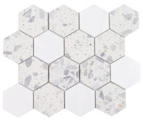 Full Sheet Sample - Venice Blue Dolomite Hexagon Natural Stone Mosaic - 3" Honed