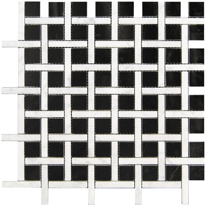 Tuxedo Park Malaga Nero Marble Mosaic - 1" x 1" Basket Weave