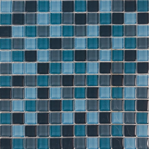Full Sheet Sample - Aquatica Aqua Color Blends Tahiti Glass Mosaic - 1" x 1" x 8 MM Glossy