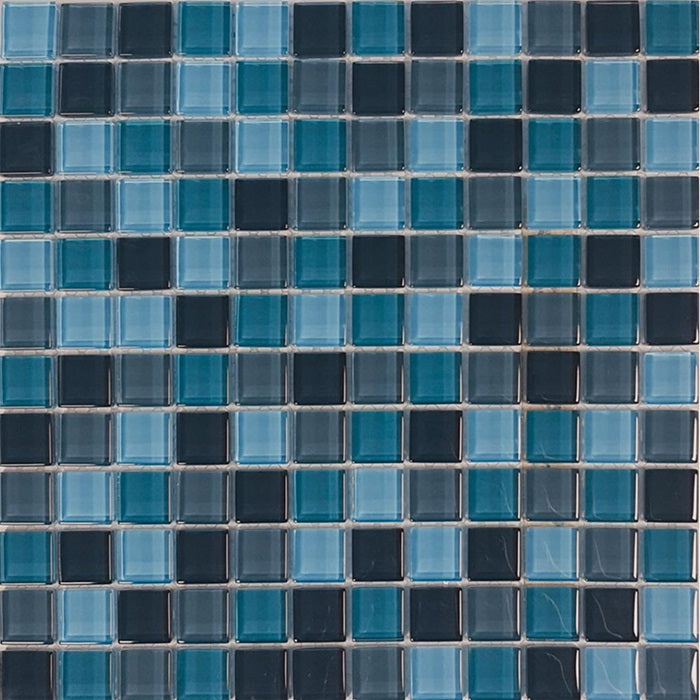 Full Sheet Sample - Aquatica Aqua Color Blends Tahiti Glass Mosaic - 1" x 1" x 8 MM Glossy