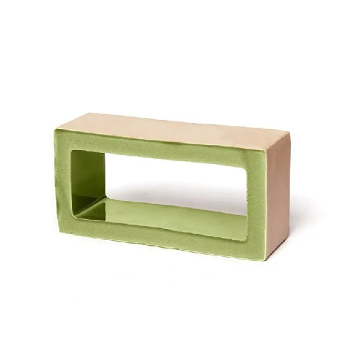 Full Tile Sample - Terra Form Block Aurora Green Clay Tile - 4" x 8" x 2 3/4" Unglazed
