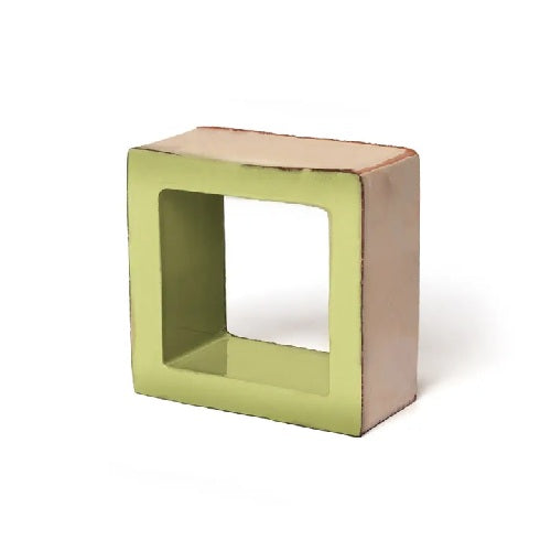 Full Tile Sample - Terra Form Cube Aurora Green Clay Tile - 6" x 6" x 2 3/4" Unglazed