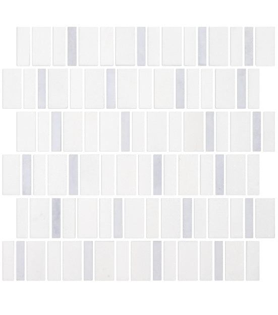 Full Sheet Sample - Metro Blend Thassos Blue Irregular Stacked Natural Stone Mosaic - 12" x 12" Honed
