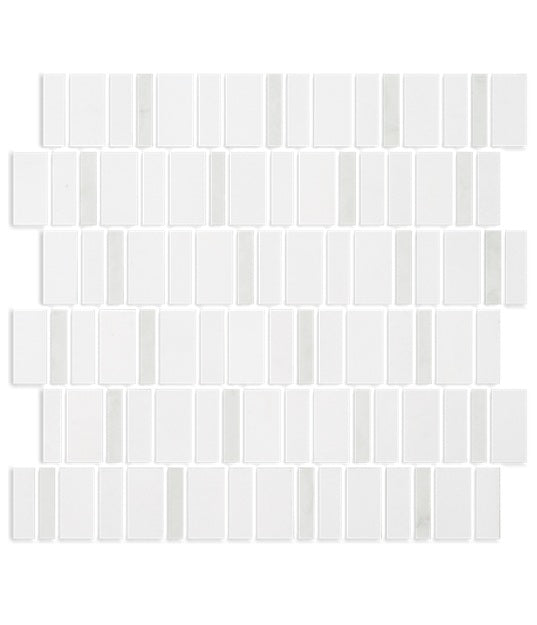 Full Sheet Sample - Metro Blend Thassos Green Irregular Stacked Natural Stone Mosaic - 12" x 12" Honed