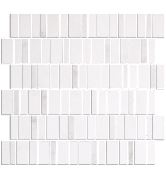 Full Sheet Sample - Metro Blend Thassos Iceberg Irregular Stacked Natural Stone Mosaic - 12" x 12" Honed