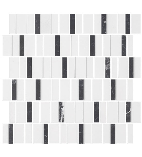 Full Sheet Sample - Metro Blend Thassos Nero Irregular Stacked Natural Stone Mosaic - 12" x 12" Honed