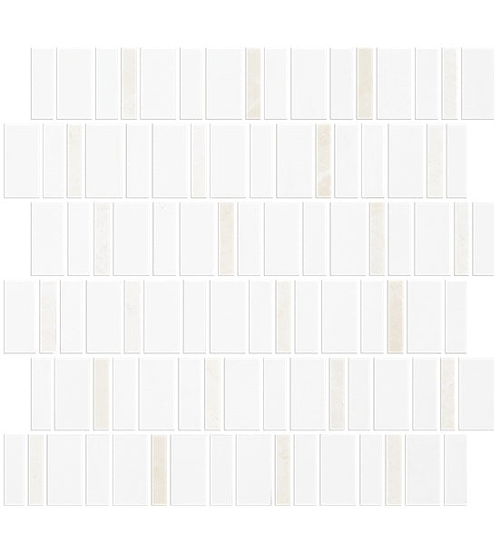 Full Sheet Sample - Metro Blend Thassos Nova Irregular Stacked Natural Stone Mosaic - 12" x 12" Honed