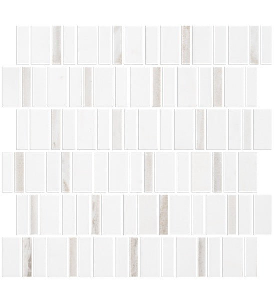 Full Sheet Sample - Metro Blend Thassos Skyline Irregular Stacked Natural Stone Mosaic - 12" x 12" Honed