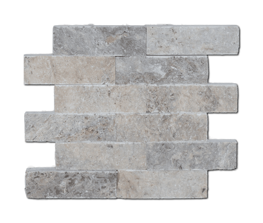 Titanium Honed Travertine Mosaic - 2" x 6" Brick x 3/8"