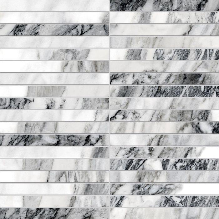 Full Sheet Sample - Touche Zebre Stacked Porcelain Mosaic - 12" x 12" x 9 MM Matte