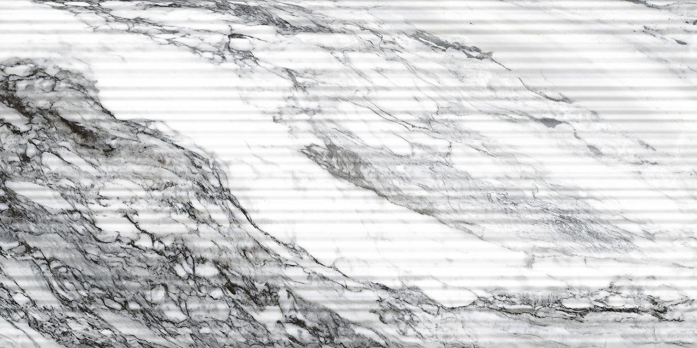 Full Tile Sample - Touche Zebre Plisse 3D Deco Porcelain Tile - 24" x 48" x 9 MM Matte