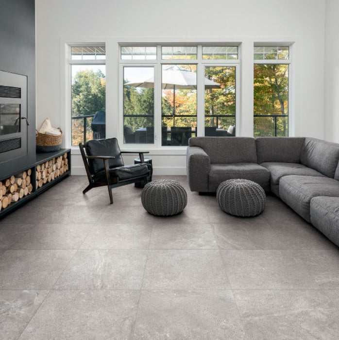 Trust Grey Brushed Porcelain Tile - 12" x 24"